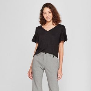 Target Black V Neck Ruffle T Shirt